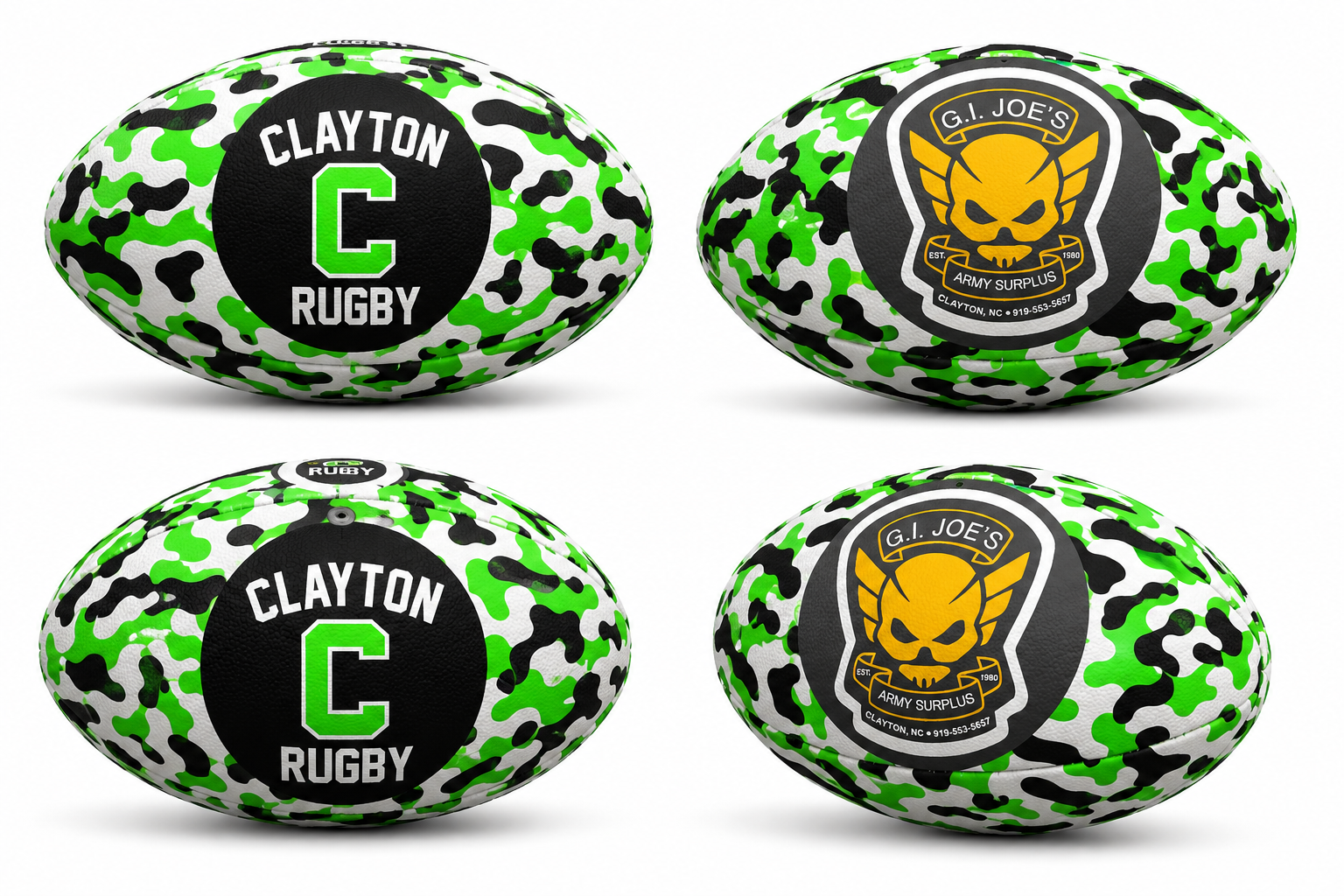 Size 4 Clayton Rugby ball — G.I. Joe's Army Surplus sponsor design